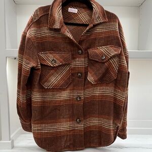 Pink Lily small Rust Plaid Utility Jacket.  Like new